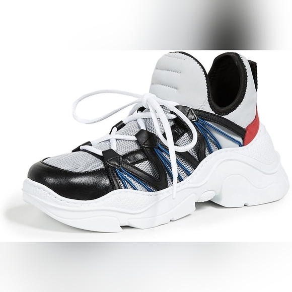 SCHUTZ Anick Silver Black Lace-Up Sneaker Size 8.5 - Picture 2 of 3